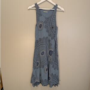 Angela Mara Sundress Blue Mandala Art To Wear Natural Fiber - Size XS